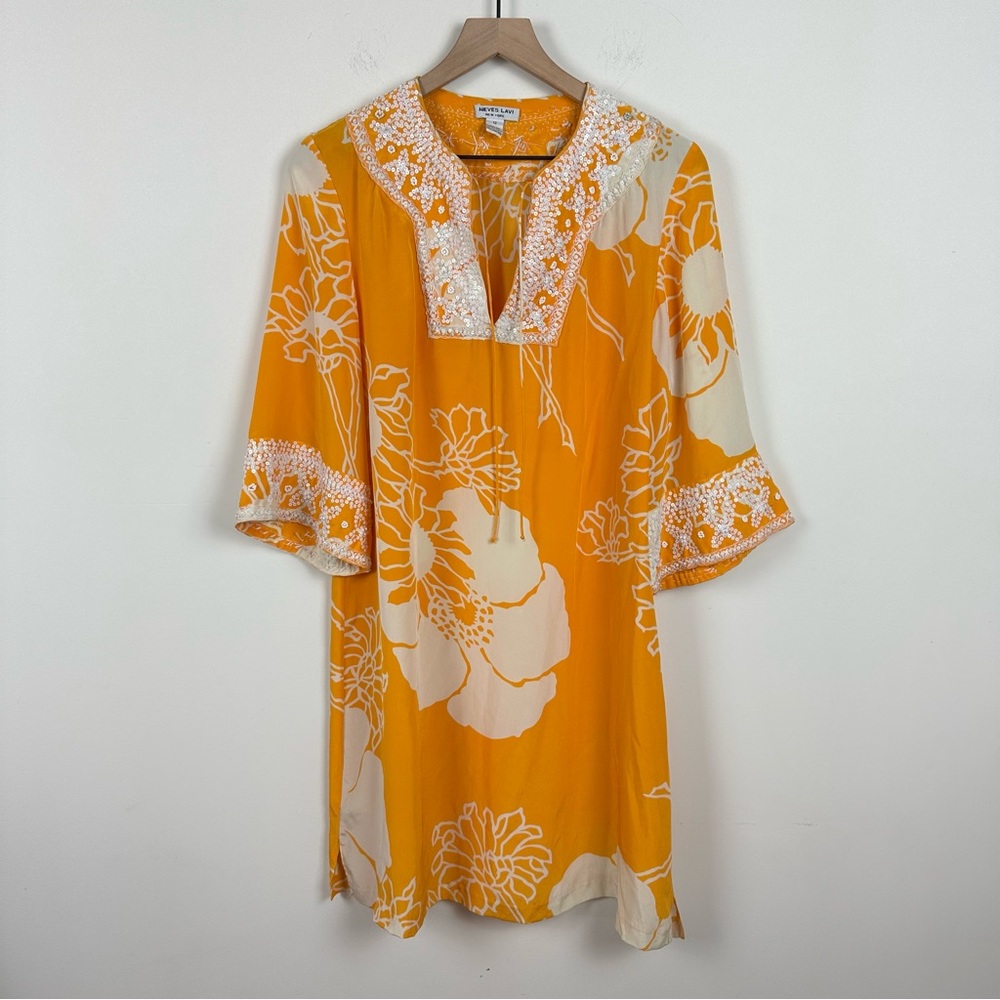 Nieves Lavi Yellow and Cream Floral Tunic Dress